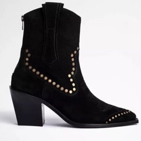 Zadig & Voltaire Cara Black Suede Western Boots Size 40 / 9 - Picture 1 of 11